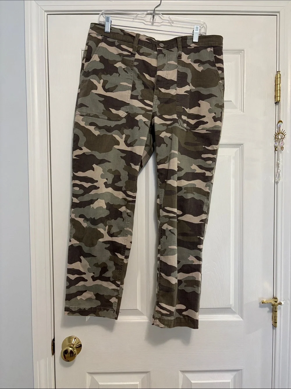 J. Crew Women's Cropped Camo Utility Pants - Olive Green & Tan